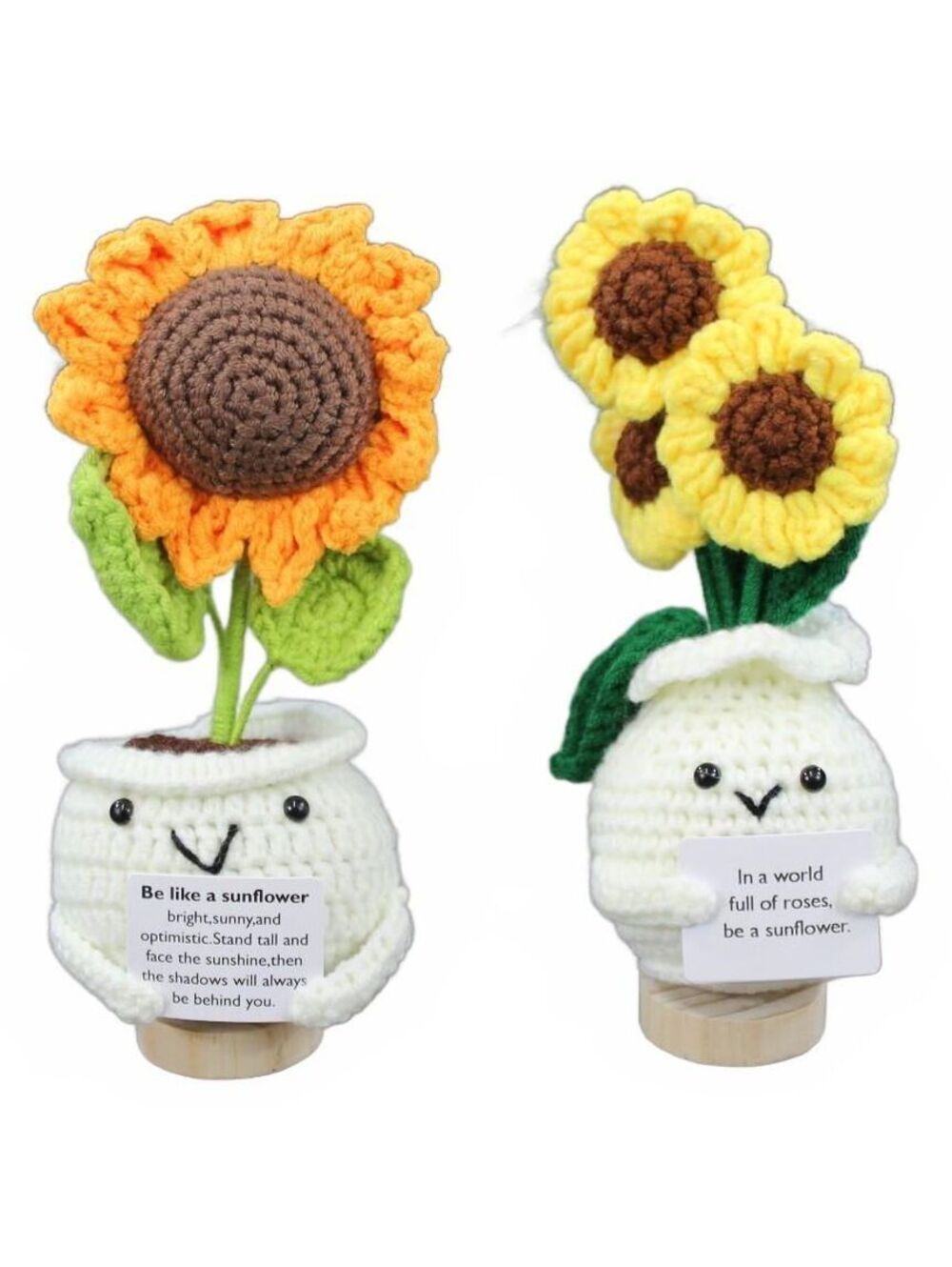 2PC Positive Sunflower Crochet Plush Set Accent Decor